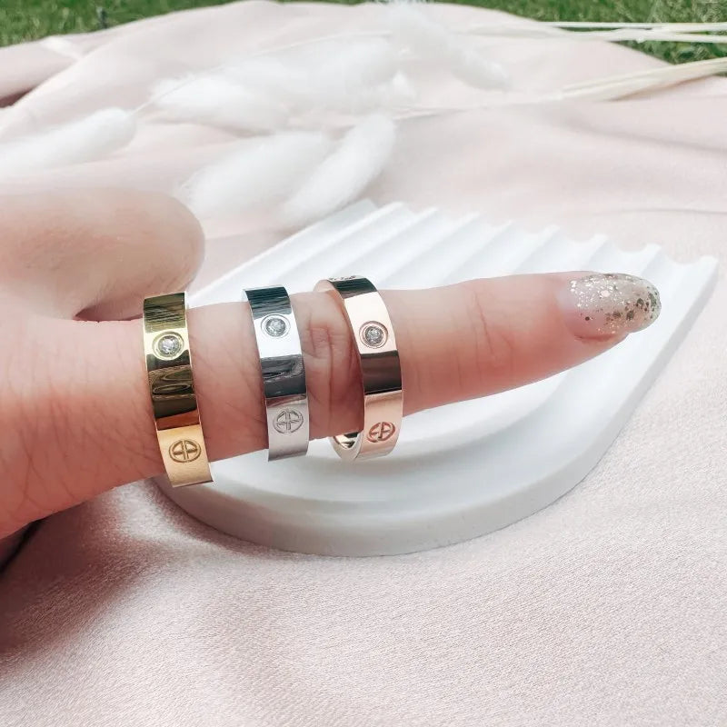 Trend Luxury Brand Cross Stainless Steel Zircon Ring With Stone For Woman Girl For Men Couple Finger Wedding Ring bague femme
