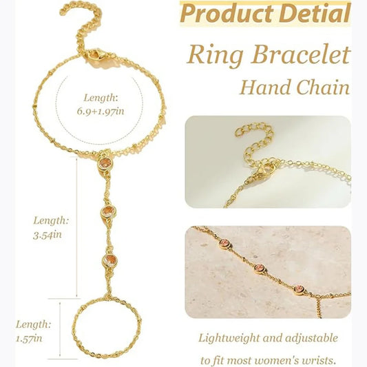 MEDFOLY Adjustable Finger Ring Bracelets for Women Simple Boho 14K Gold Plated Anti-alleCZ Rhinestone Accessories Jewelry Gifts