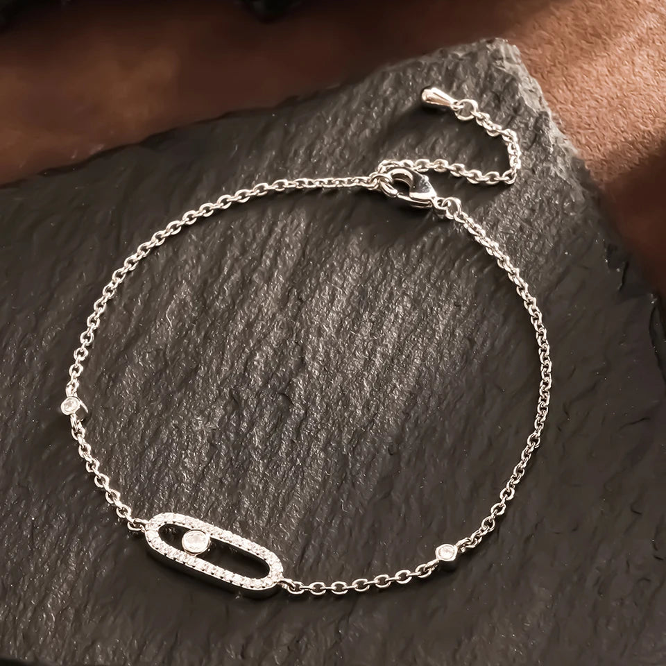 ZAKOL Classic Sliding Single Zircon Square Adjustable Bracelet for Women Sliver Color France Luxury Jewelry Gift