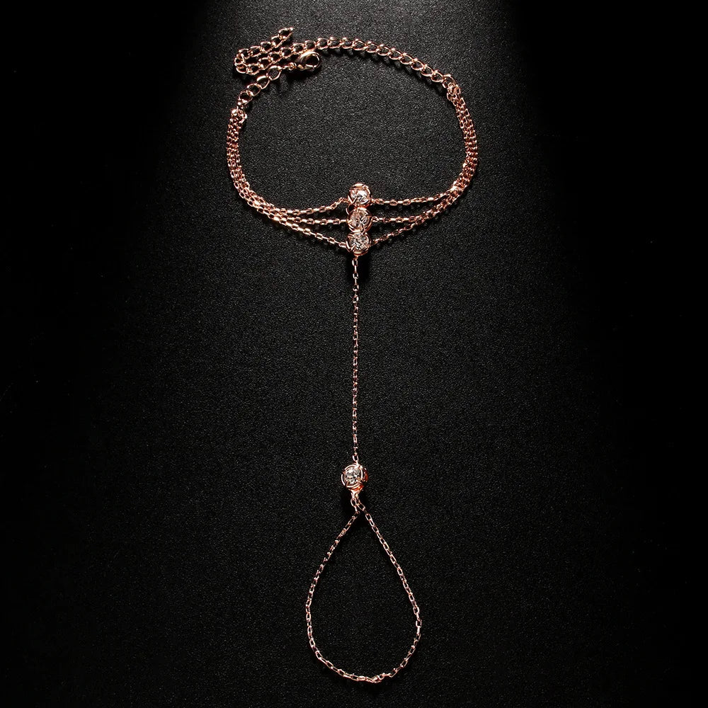 ZAKOL Fashion Women's Gold Color Hand Chain Bracelets With Crystal Exquisite Finger Bracelet Wedding Jewelry