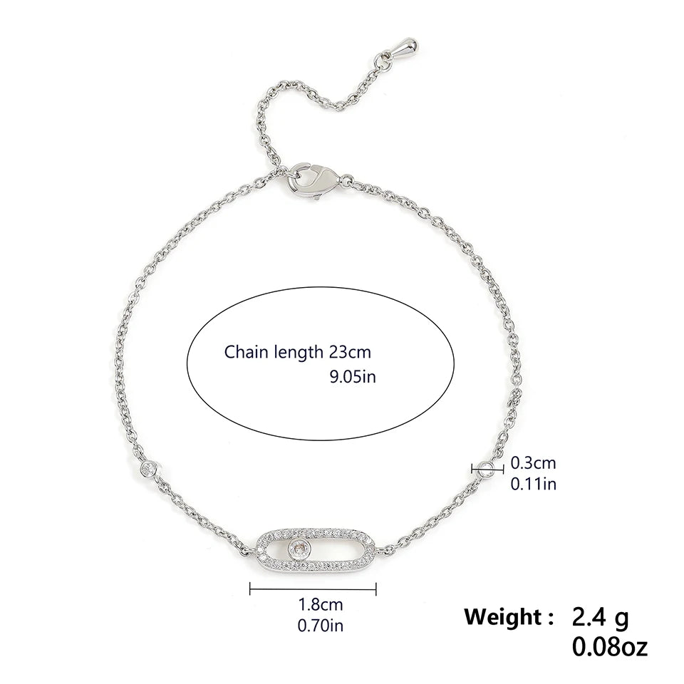ZAKOL Classic Sliding Single Zircon Square Adjustable Bracelet for Women Sliver Color France Luxury Jewelry Gift
