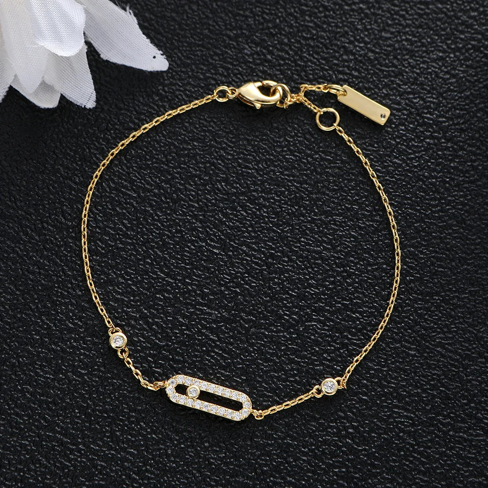 ZAKOL Classic Sliding Single Zircon Square Adjustable Bracelet for Women Sliver Color France Luxury Jewelry Gift