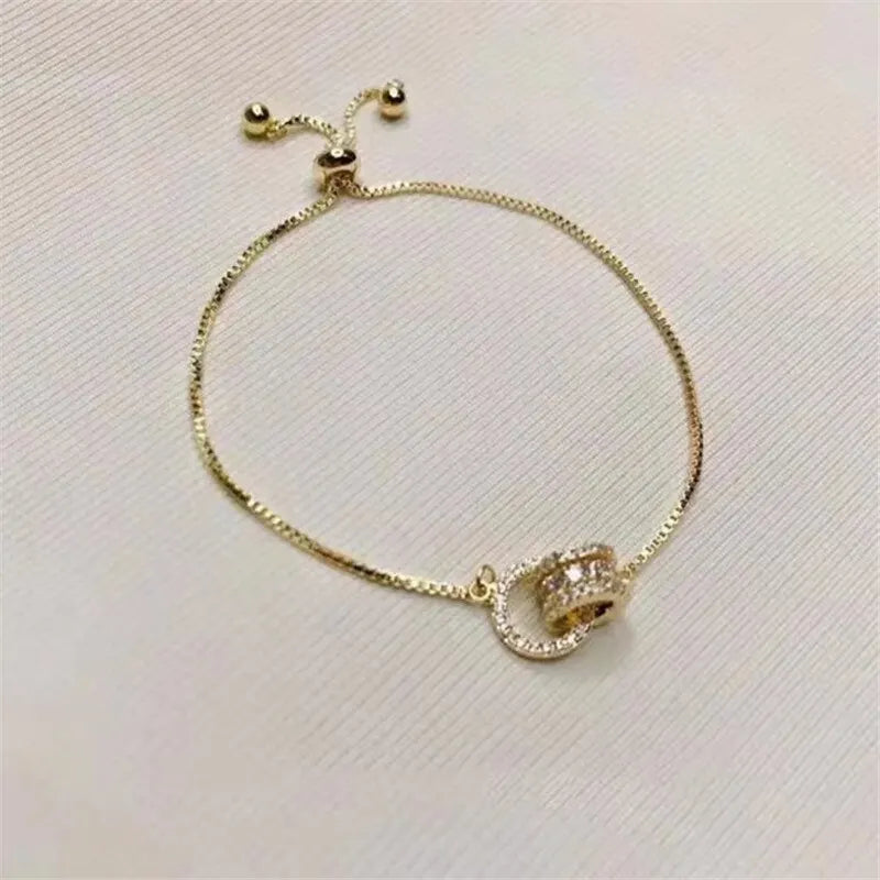Trendy Circle Interlocked Gold-Color Charm Bangle For Women Men Personally Bracelet Party Girls Exquisite Accessories Jewelry