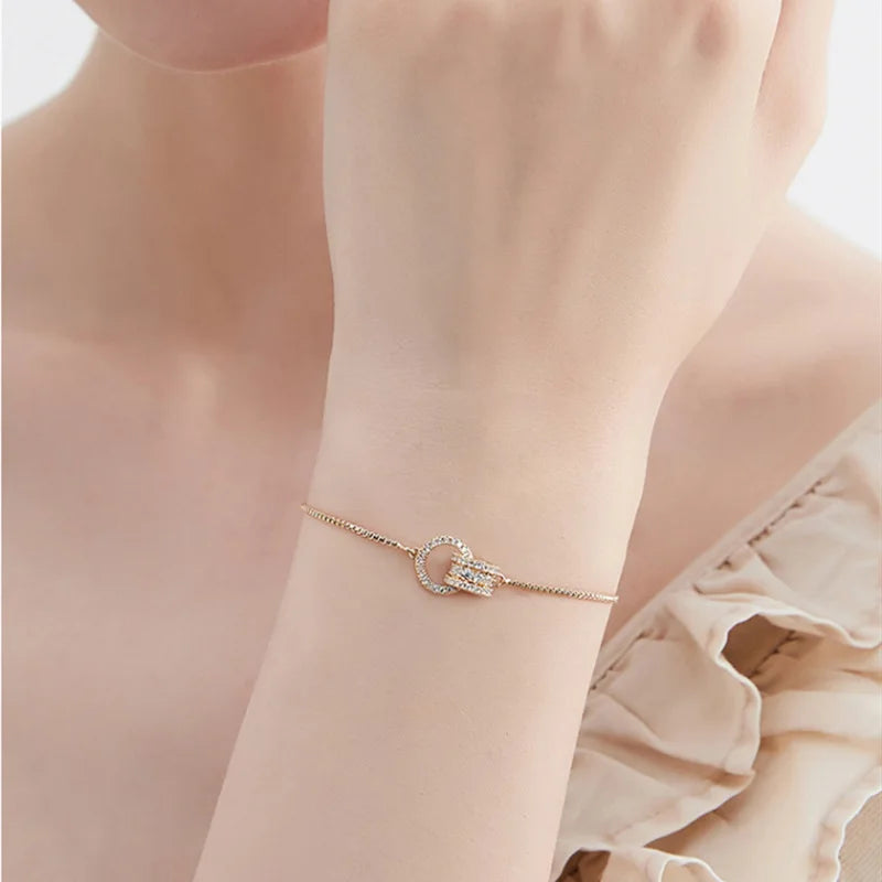 Trendy Circle Interlocked Gold-Color Charm Bangle For Women Men Personally Bracelet Party Girls Exquisite Accessories Jewelry