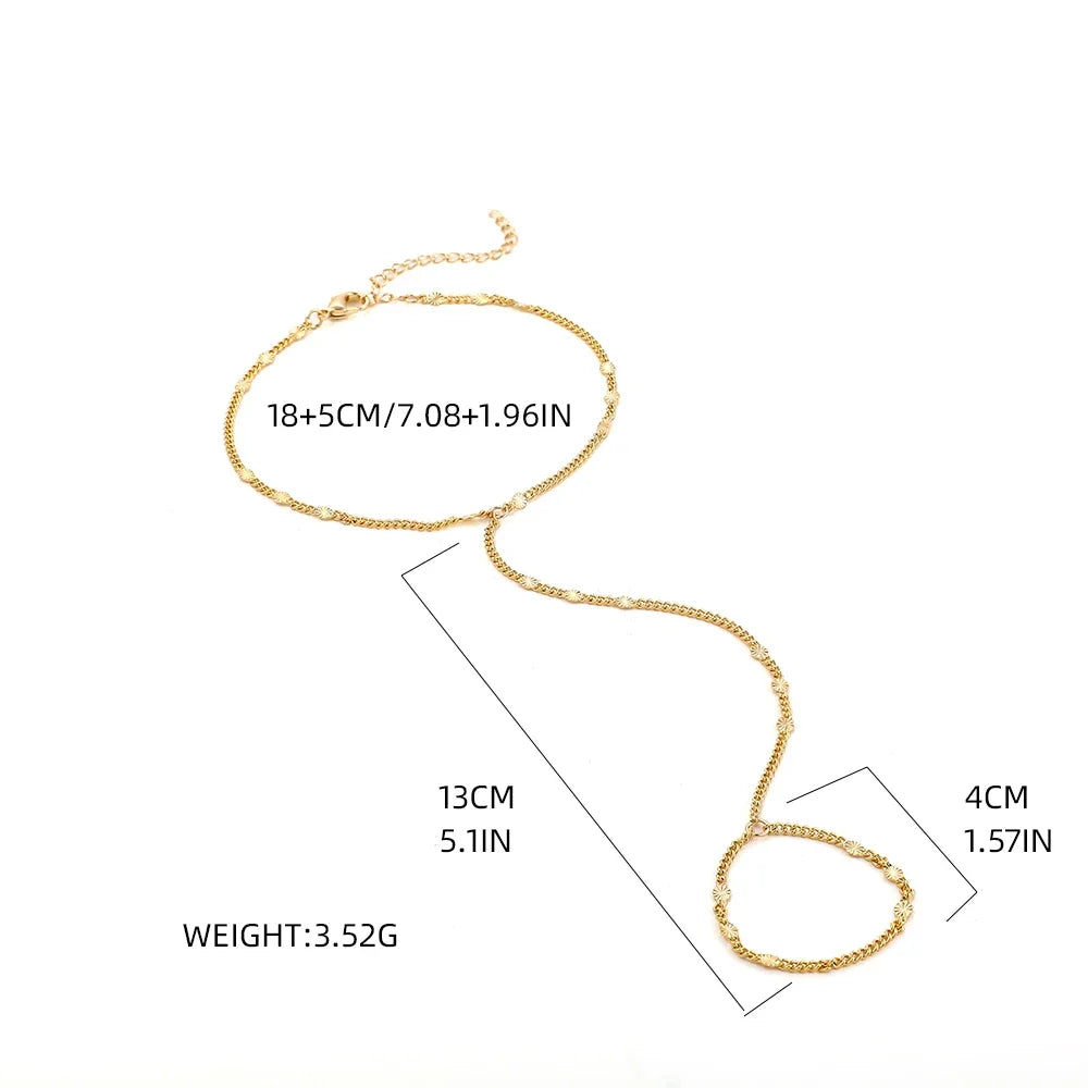 Dainty Hand Chain Bracelet Ring Gold Plated Handmade Link Chains Connecting Harness Bracelets Hand Jewelry for Women Trendy Gift