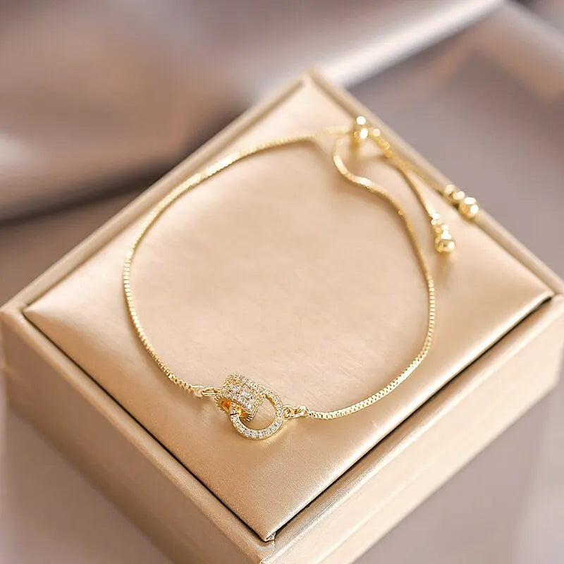 Trendy Circle Interlocked Gold-Color Charm Bangle For Women Men Personally Bracelet Party Girls Exquisite Accessories Jewelry