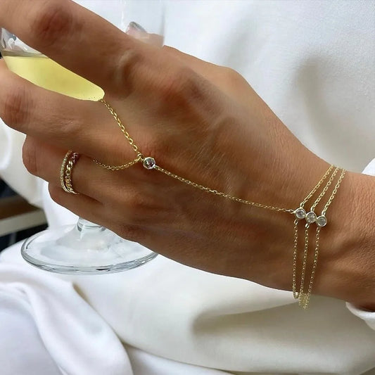 ZAKOL Fashion Women's Gold Color Hand Chain Bracelets With Crystal Exquisite Finger Bracelet Wedding Jewelry