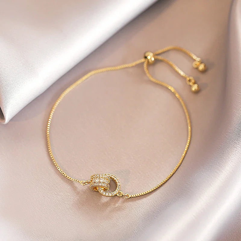 Trendy Circle Interlocked Gold-Color Charm Bangle For Women Men Personally Bracelet Party Girls Exquisite Accessories Jewelry