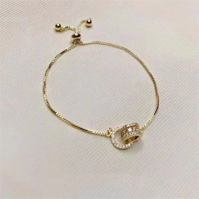 Trendy Circle Interlocked Gold-Color Charm Bangle For Women Men Personally Bracelet Party Girls Exquisite Accessories Jewelry