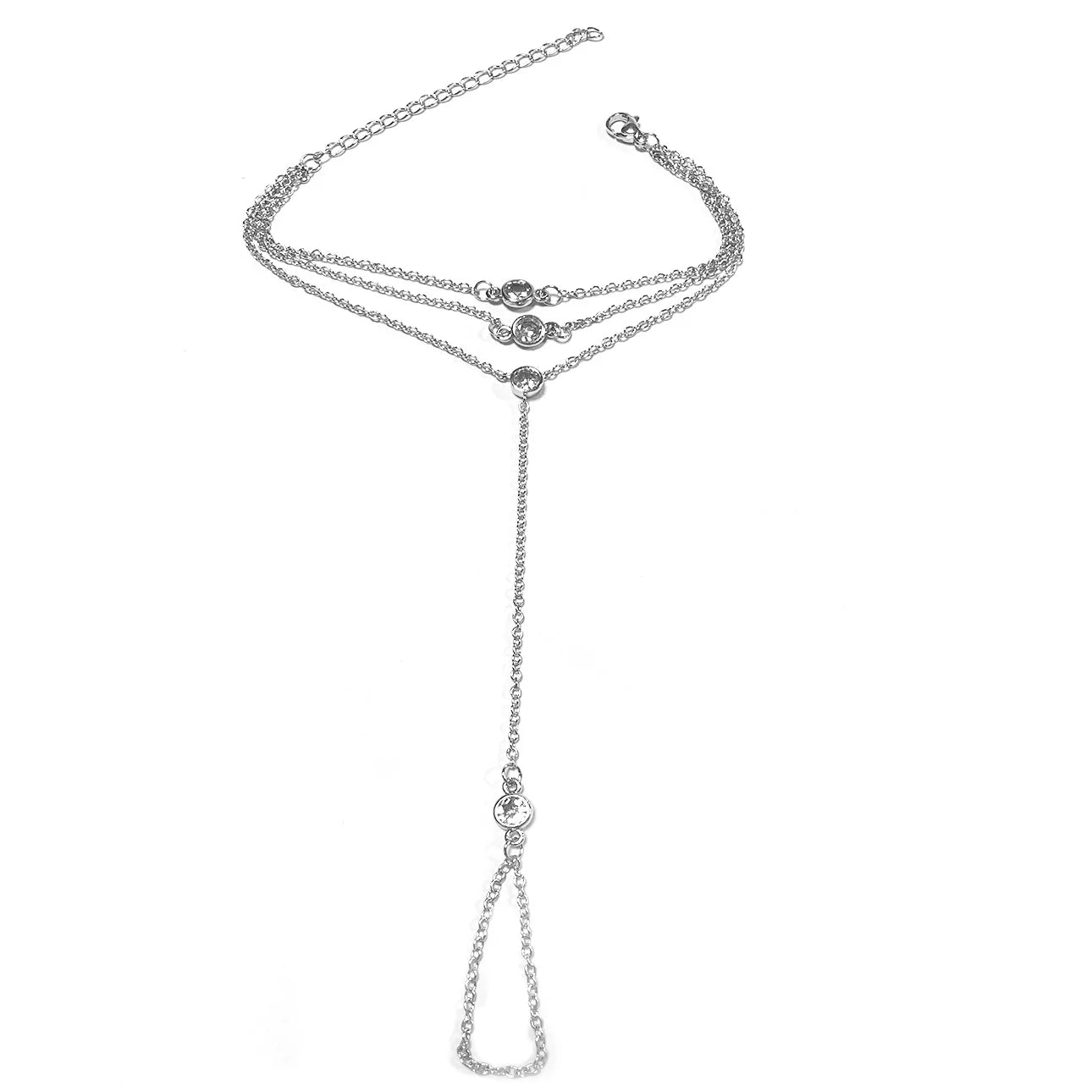 Hand Chain Bracelet for Women Dainty 18K Gold Plate Stainless Steel Cubic Zirconia Chain Ring Bracelet Adjustable Trendy Jewelry