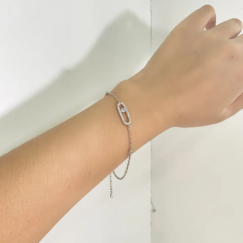ZAKOL Classic Sliding Single Zircon Square Adjustable Bracelet for Women Sliver Color France Luxury Jewelry Gift