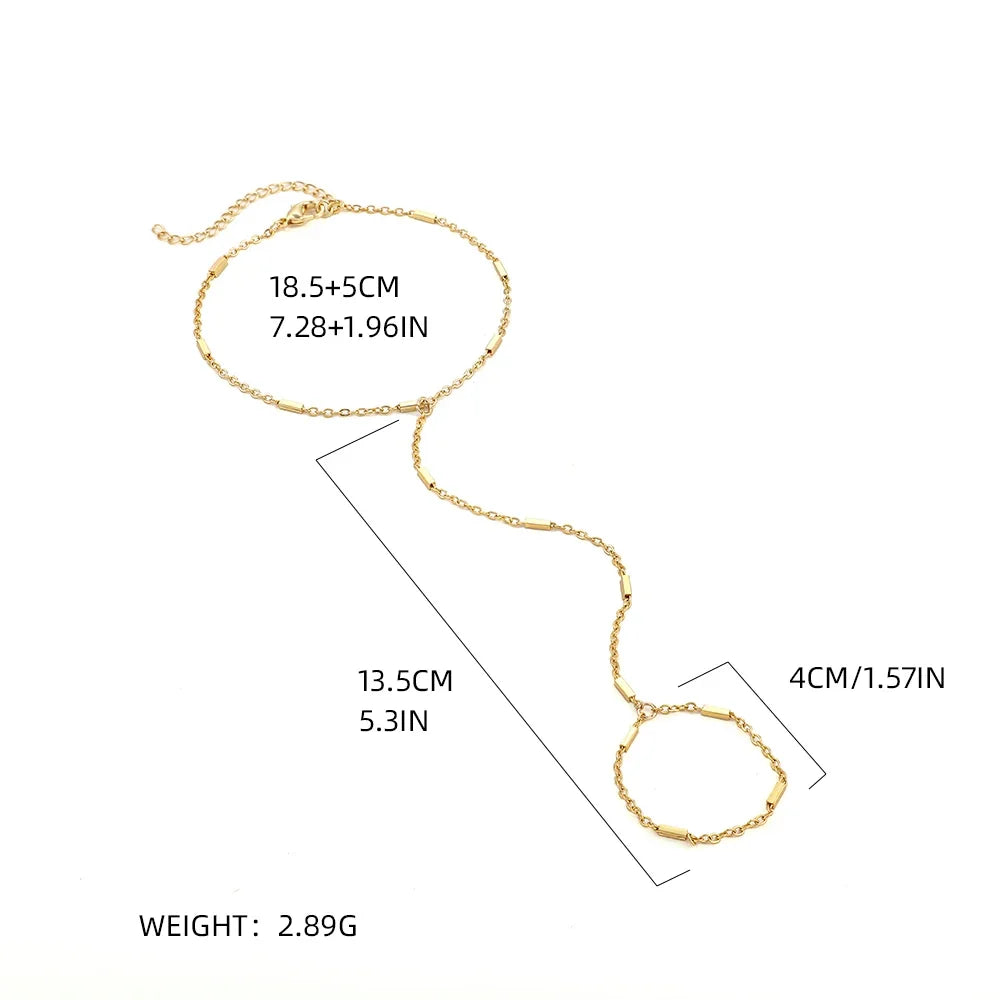 Dainty Hand Chain Bracelet Ring Gold Plated Handmade Link Chains Connecting Harness Bracelets Hand Jewelry for Women Trendy Gift