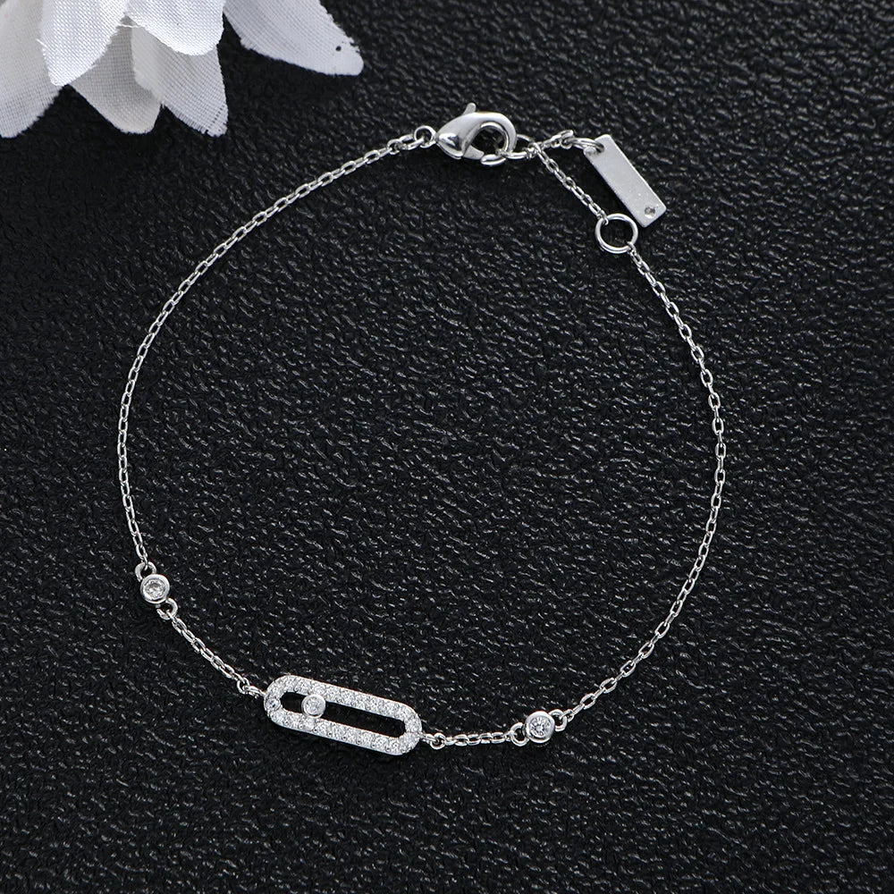 ZAKOL Classic Sliding Single Zircon Square Adjustable Bracelet for Women Sliver Color France Luxury Jewelry Gift