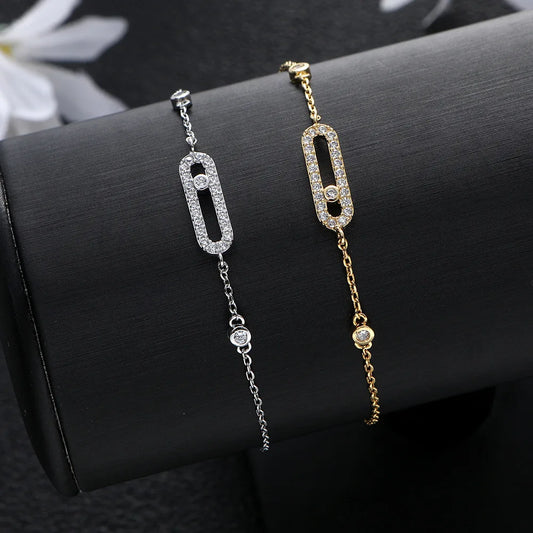 ZAKOL Classic Sliding Single Zircon Square Adjustable Bracelet for Women Sliver Color France Luxury Jewelry Gift