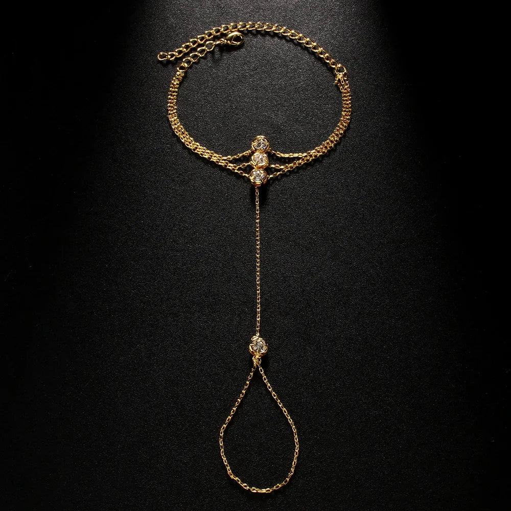 ZAKOL Fashion Women's Gold Color Hand Chain Bracelets With Crystal Exquisite Finger Bracelet Wedding Jewelry