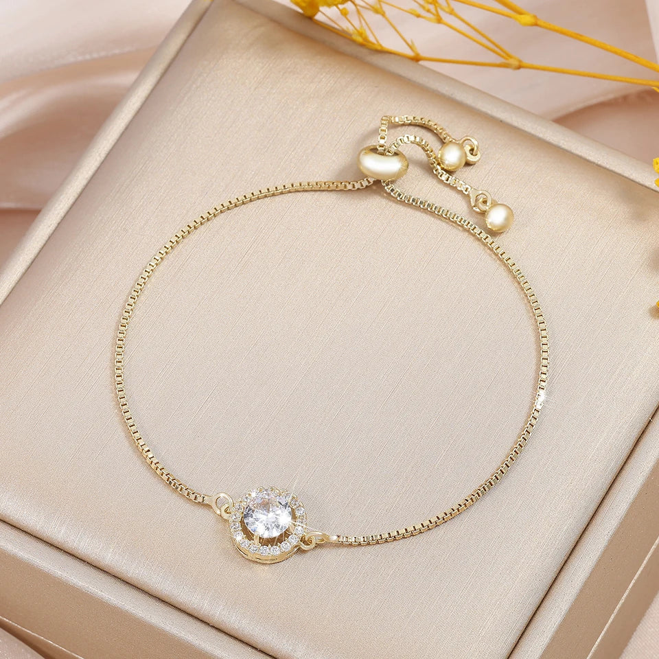 Trendy Circle Interlocked Gold-Color Charm Bangle For Women Men Personally Bracelet Party Girls Exquisite Accessories Jewelry